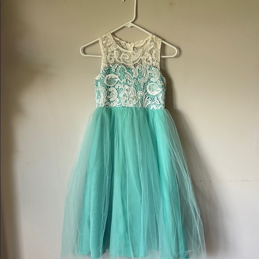 Elegant Lace and Tulle Kids Dress - White and Blue